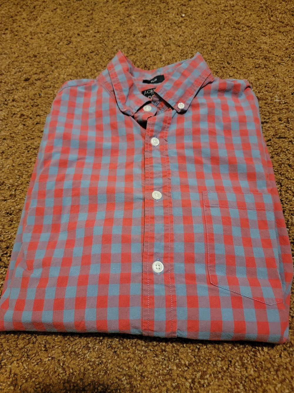 J. Crew Men’s Red and Blue Check Button-Down Shirt Size M